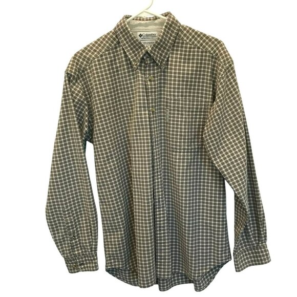 Columbia Men's Classic Long Sleeve Outdoor Shirt Sz Medium Tan Check Activewear - Picture 1 of 16
